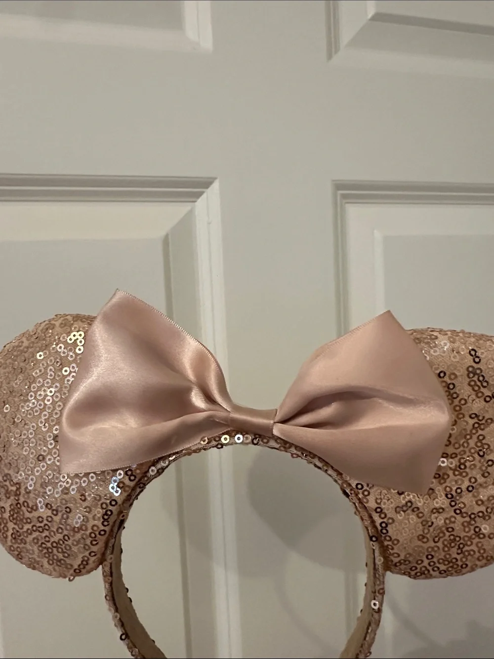 Girls Sequin Mouse Ear Headband with Satin Bow - Blush